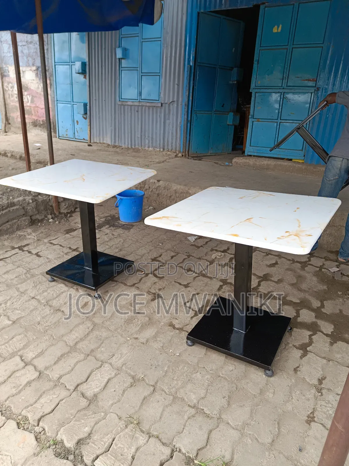 Square Restaurant Marble Table, White/ Gold Top 