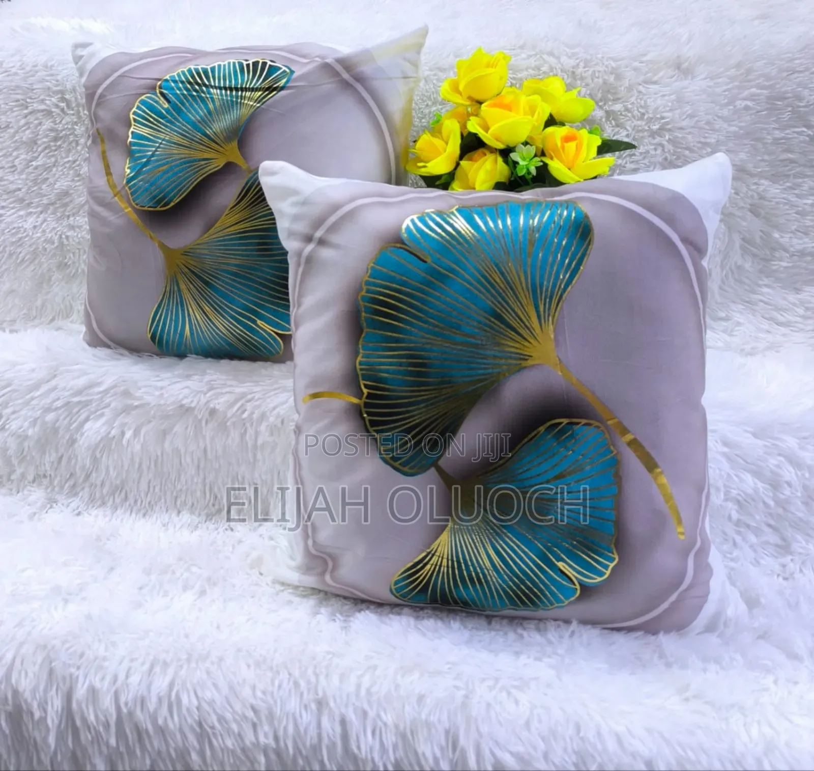 Gold Print Blue Pillow Case Covers