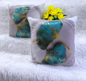 Gold Print Blue Pillow Case Covers