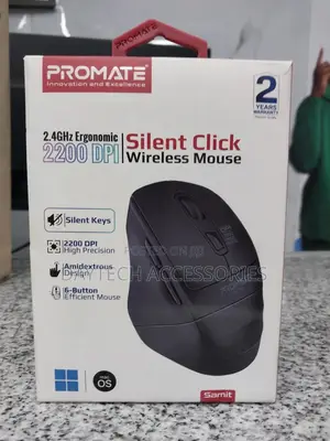 Promate Silent Click Ergonomic Wireless Optical Mouse Samit