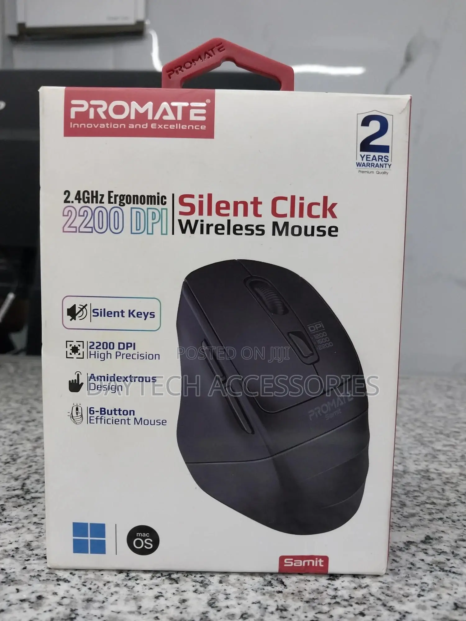 Promate Silent Click Ergonomic Wireless Optical Mouse Samit