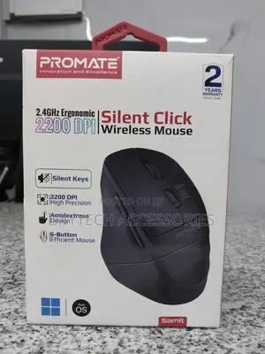 Promate Silent Click Ergonomic Wireless Optical Mouse Samit
