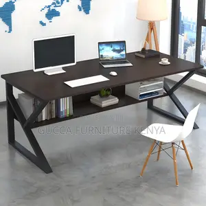 Office Desk: Industrial Curved Computer Desk With Storage