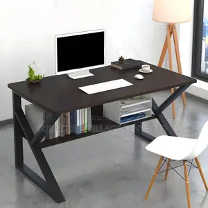 Office Desk: Steel-Framed Office Desk With Storage Shelf