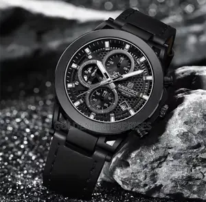 Black Leather Strap Chronograph Naviforce Gents Watch