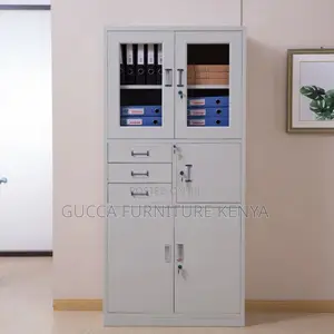 Cabinets:White Color 2-Door Metallic Storage Unit With Safe