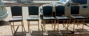 Restaurant Chairs With Black Faux Leather Fabric.