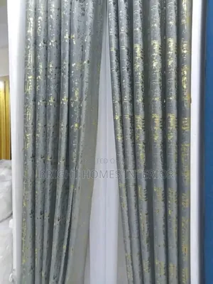 Velvet Grey Curtain With Gold Pattern