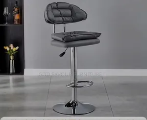 Gray Adjustable Padded Taburete Bar Stool With Metal Base