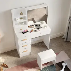 Dressers:White Beauty Station With Sliding Mirror and Bench