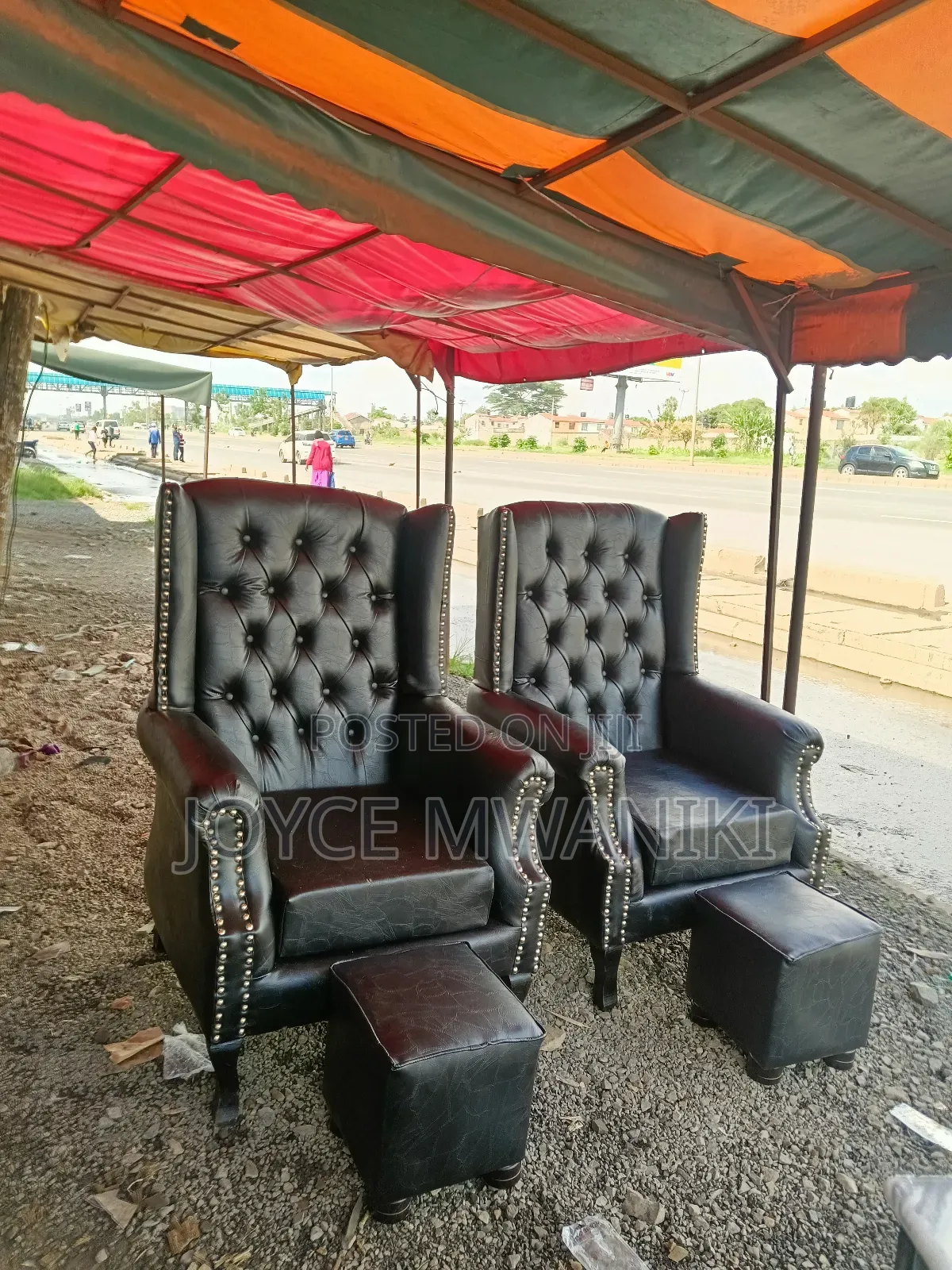 2 Pedicure Black Leather Seats Plus Stools