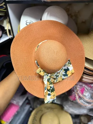 Orange Beach Hats With a Bow Scarf for Ladies