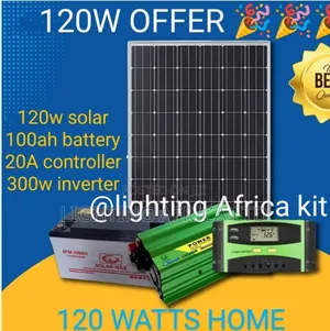Home 120 Watts Solar Kit - 100ah Battery - 300w Inverter - 4 Dc Bulbs