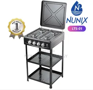 4-Gas Standing Cooker With Shelves-Black Nunix