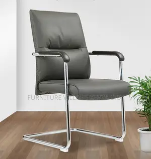 Office Chair: Gray Pu Leather Fixed Guest Lounge Chair