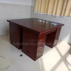 Office Desk:1.4 Meters Mahogany-Finish Desk With Storage