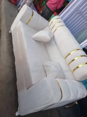 Modern 3-Seater Cream Sofa With Gold Accents