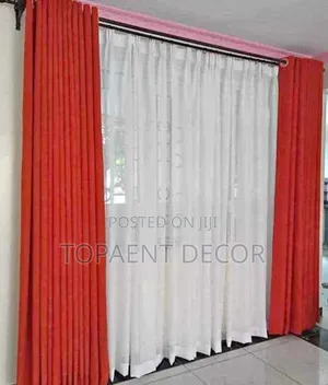 Red Curtains and White Window Sheers