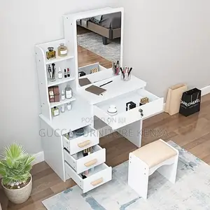 Dressers:Styling Desk and Stool Set With Storage Drawers