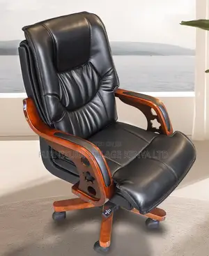Office Chair: Plush Executive Chair With Wooden Arm Support