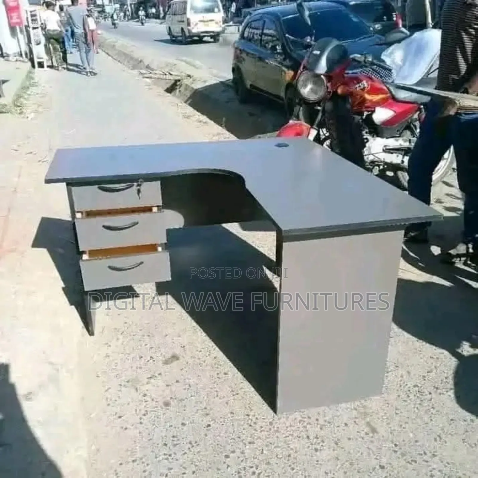 Gray Ergonomic Design Office Desk With Drawers