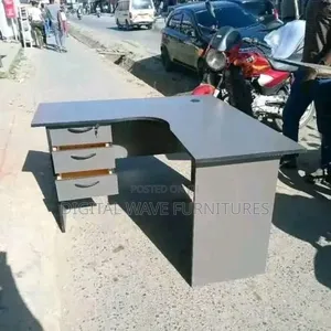 Gray Ergonomic Design Office Desk With Drawers