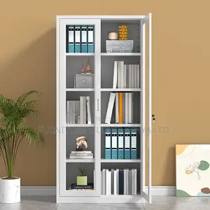 Cabinets: Sleek Glass Door Storage Metallic Frame Cabinet