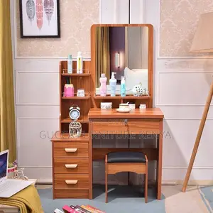 Dreseers:Vanity Makeup Set Wooden Brown Table With Stool