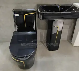 Water Closet Set and Sink-Black and Gold