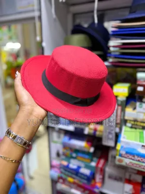 Red Colors Fedora Hats With a Round Top