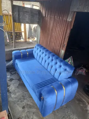 3 Seater Blue Velvet Tufted Sofa