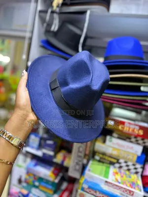Wide Brim Unisex Navy Blue Fedora in Blue at 700