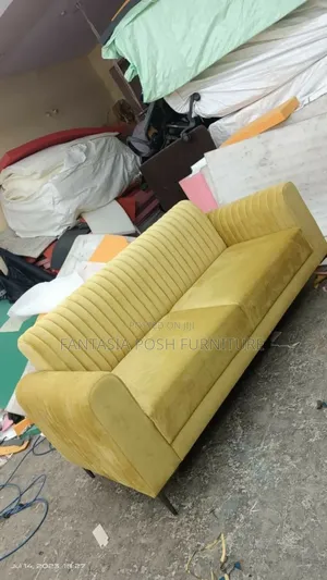 Stylish Mustard Yellow 3 Seater Sofa With Ribbed Design