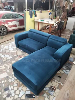 5 Seater Blue L-Shaped Sofa - Free Delivery