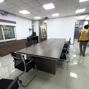Office Table:3-Meter Modern Wood Panel Meeting Table-Brown
