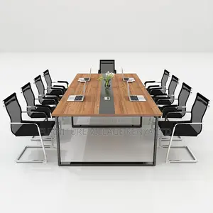 Office Table:2.4 Meters Minimalist Meeting Room Table-Brown