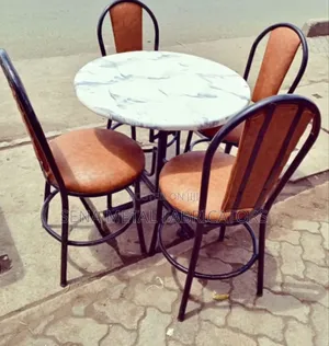Restaurant Dining Set With 4 Brown Chairs