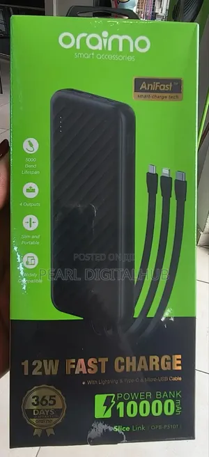 12w Fast Charge 10000mah Power Bank+ 3charging Cable's