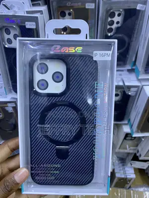 Caseek iPhone 16 Pm Carbon Fiber Ring Stand Magsafe Case