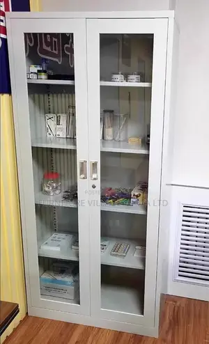 Cabinets: Front Full Glass Doors Office Storage Cabinet