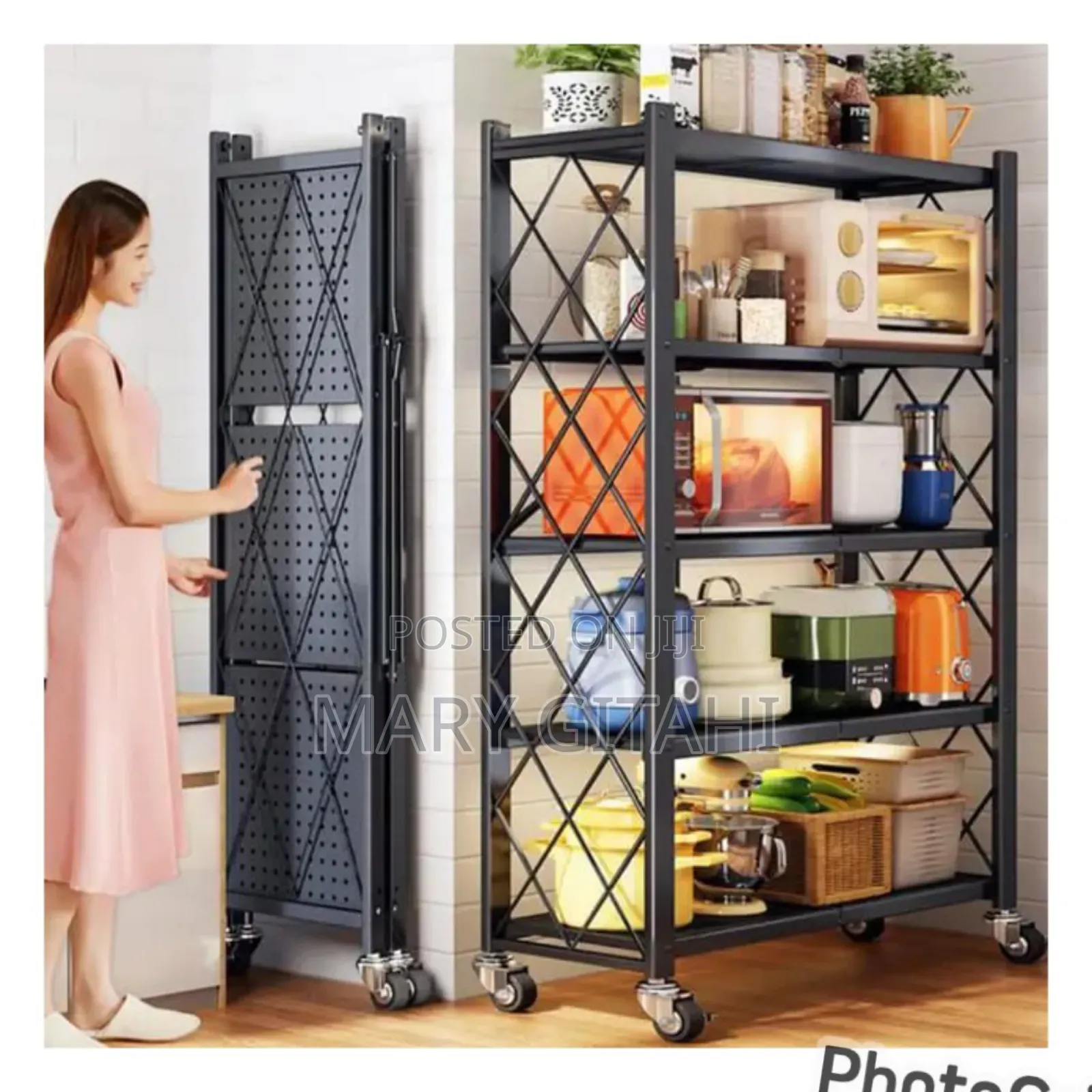 Big Size Foldable Kitchen Rack With Wheels*5tier