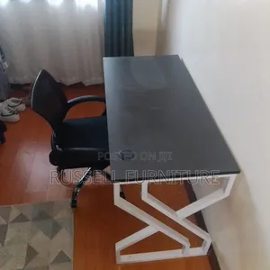 Metal Study Table and Mesh Office Chair