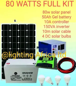 80w Solar Lighting Charging Package - 50ah Battery - 150w Inverter