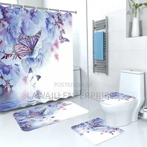 Bathroom Mat With Shower Curtain Set
