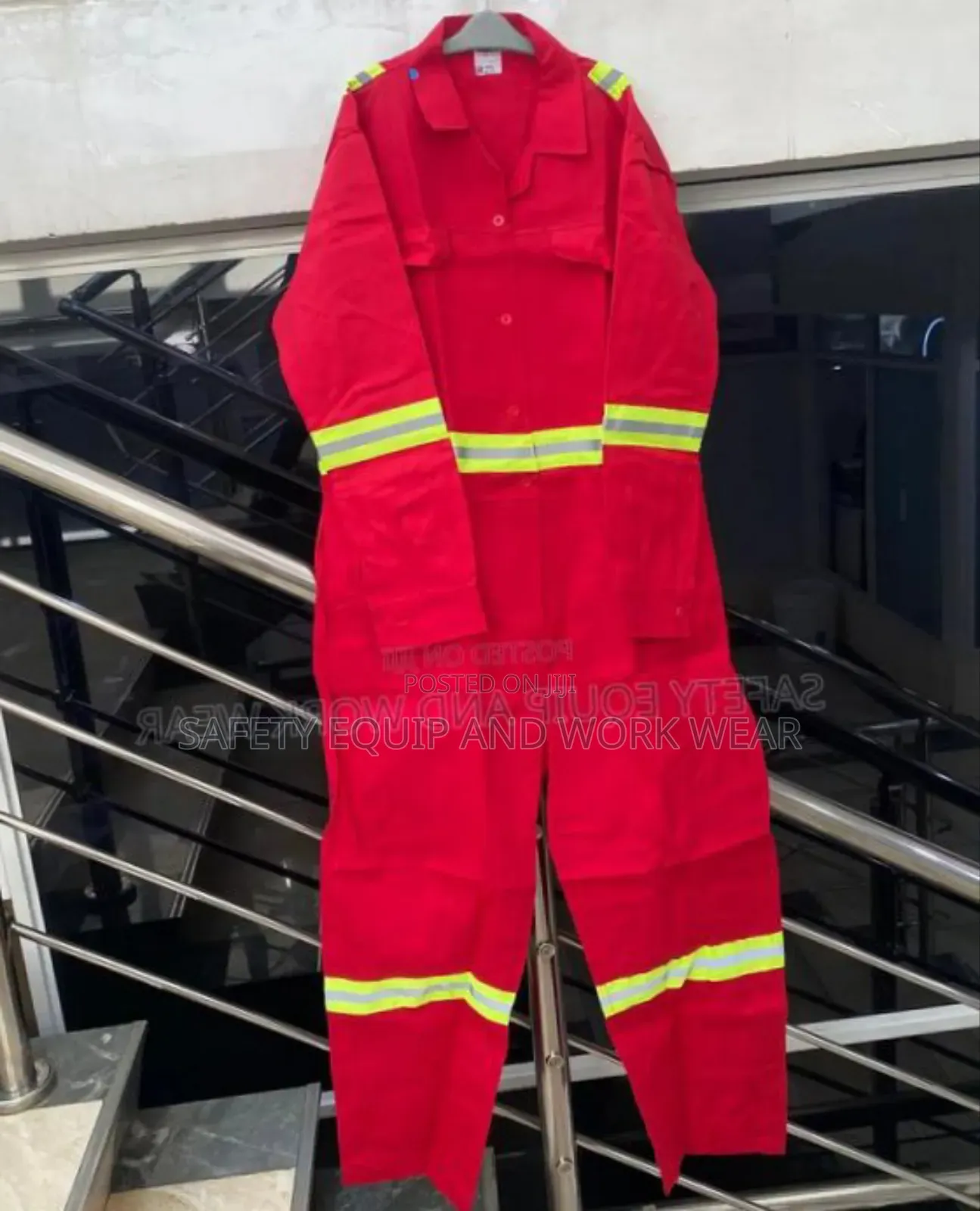 Red Reflective Overalls With Reflective Stripes