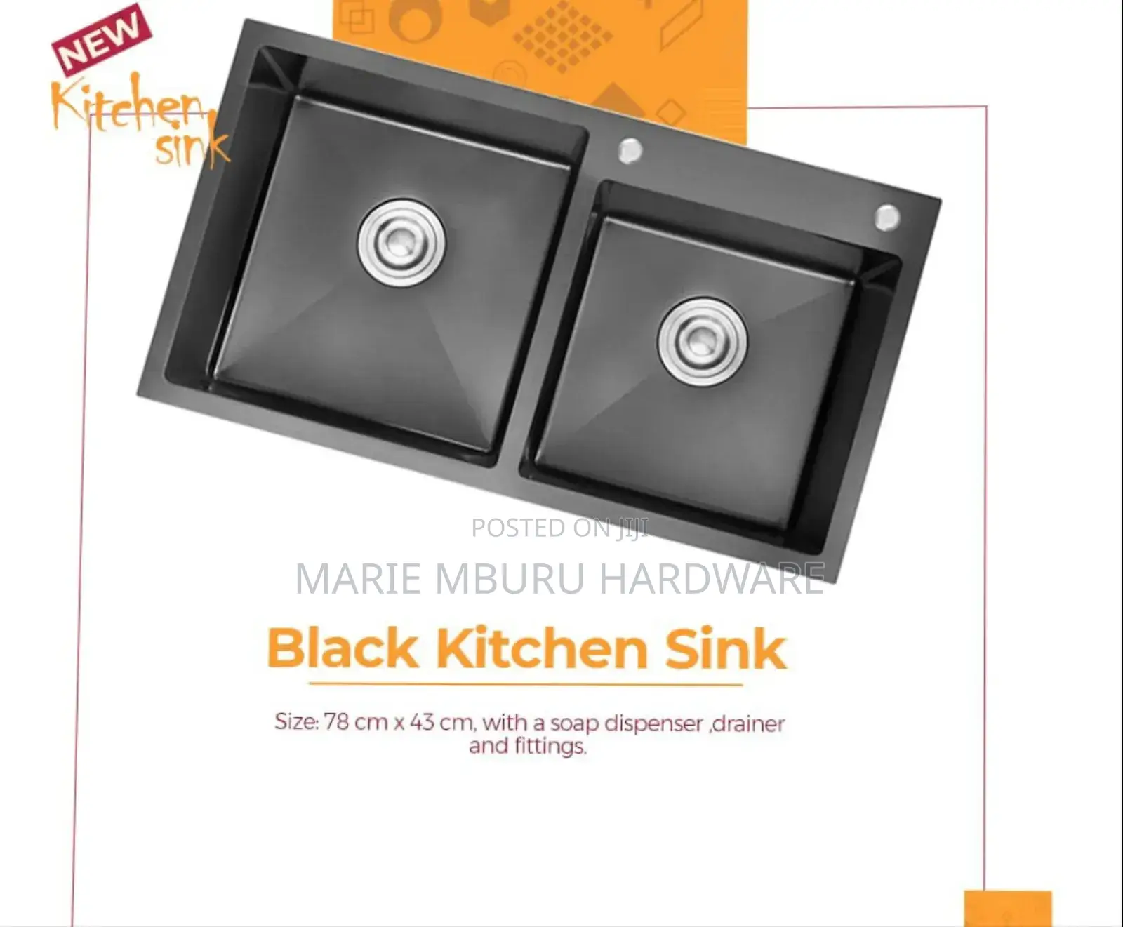 Black Kitchen Sink Wit Soap Dish