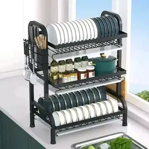 3 Tier High Carbon Steel Dish Rack With Cutlery Holder