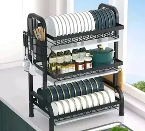 High Quality 3tier Carbon Steel Dish Rack Has Cutlery Holder