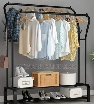 Double Pole Clothing Rack With Shoes Rack