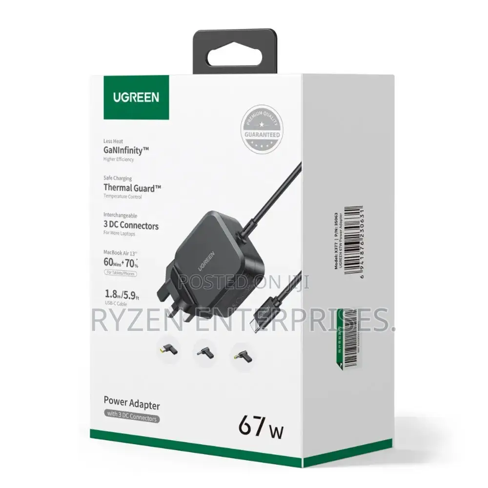 Ugreen Usb-c 67w Pd Power Adapter Uk+3 Dc Connectors